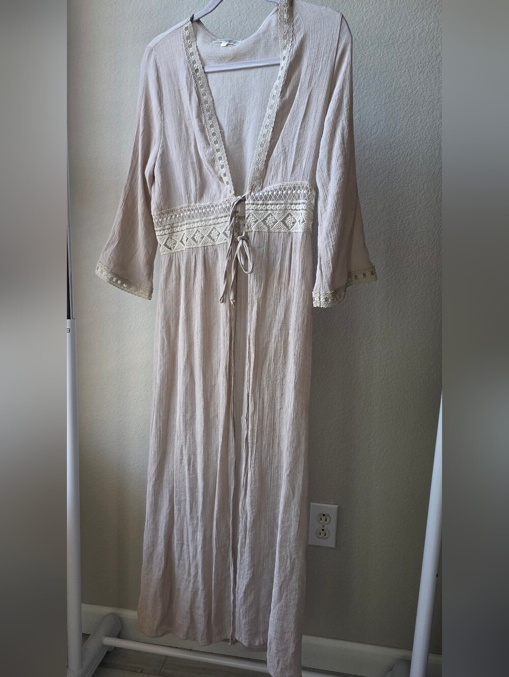 Rebellion Agai. Light Beige Gauze Coverup with Embroidery Trim